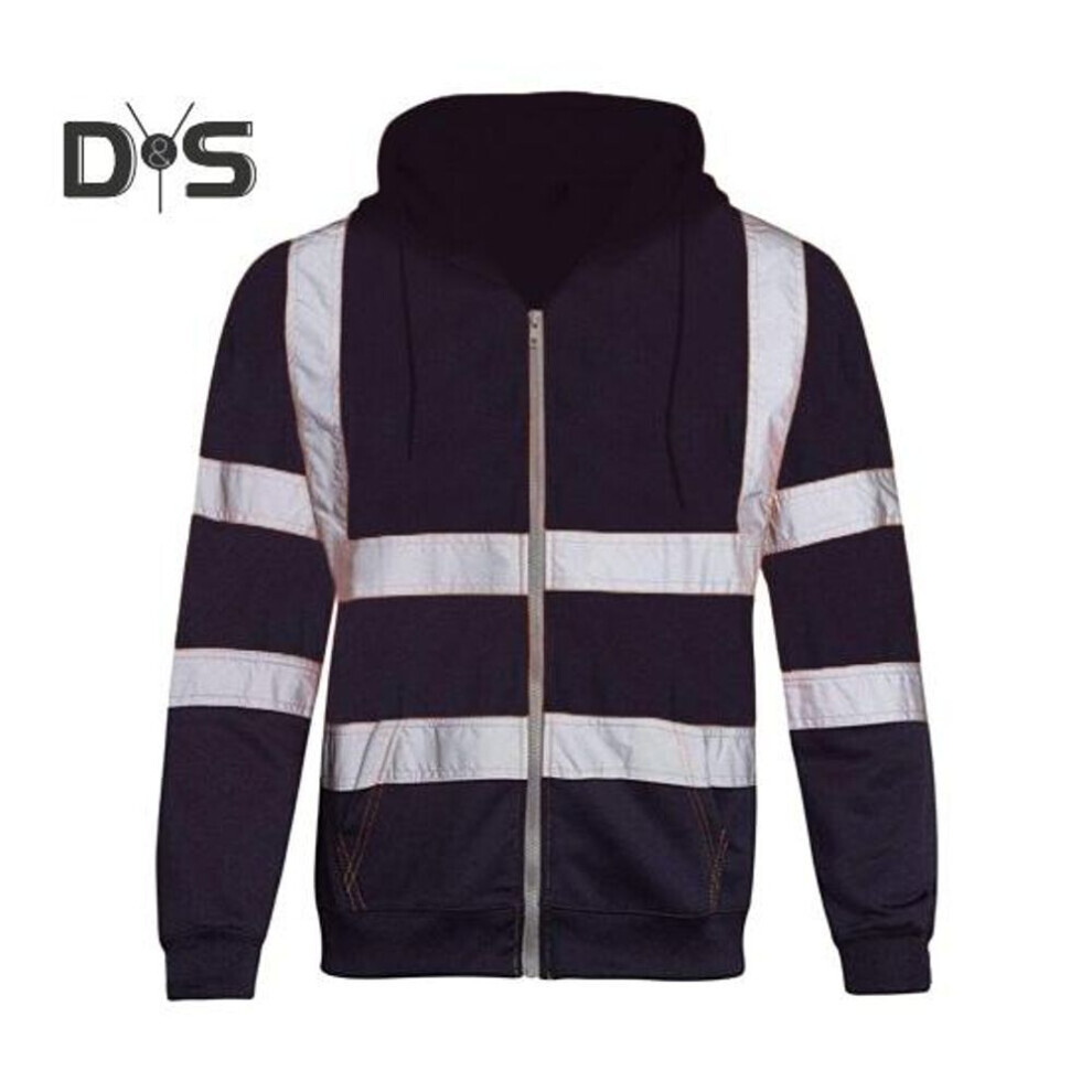 (black, L) Reflective Safety Hoodie 360 Degree Reflective Zones High Visibility Quick Dry Long Sleeves Nocturnal Construction Worker