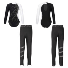 (wit, zwart, 9-10 jaar) Kinderen Meisjes Kinderen Schaatsen Gymnastiek Lange Mouw Leotards Met Leggings