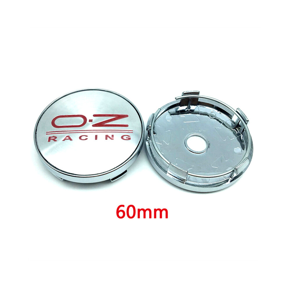 (60 mm Argent Rouge) 4 pièces Enjoliveurs de moyeu de roue de voiture pour couvercle de jante Auto OZ Racing Logo
