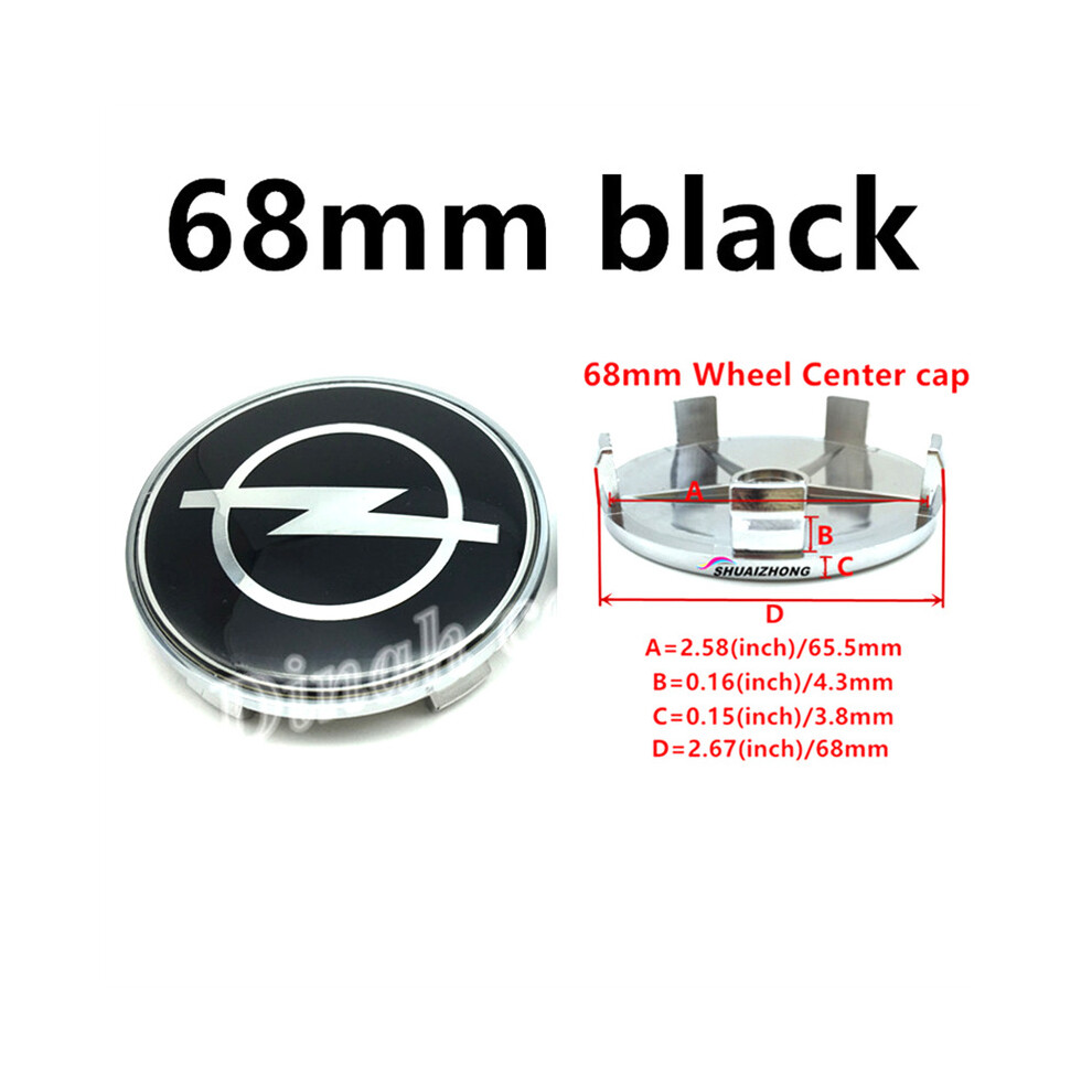 (4 pièces 68 mm Noir) 4 pièces Cache-moyeux de roue de voiture Opel Astra Mokka Insignia Zafira Corsa Tigra Emblème