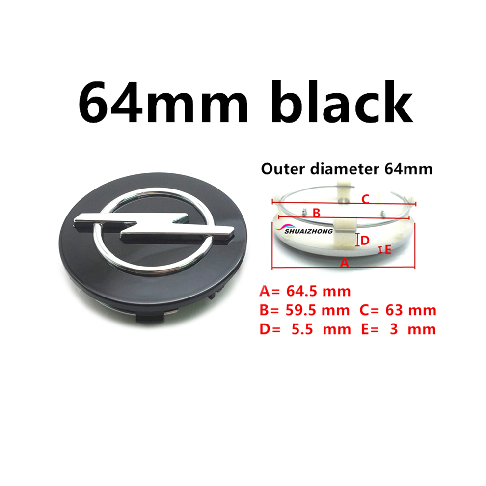 (4 pièces 64 mm noir) 4 pièces OpelCar Cache-moyeux de roue Noir Argent Jantes Couvre Logo de voiture Pièces de