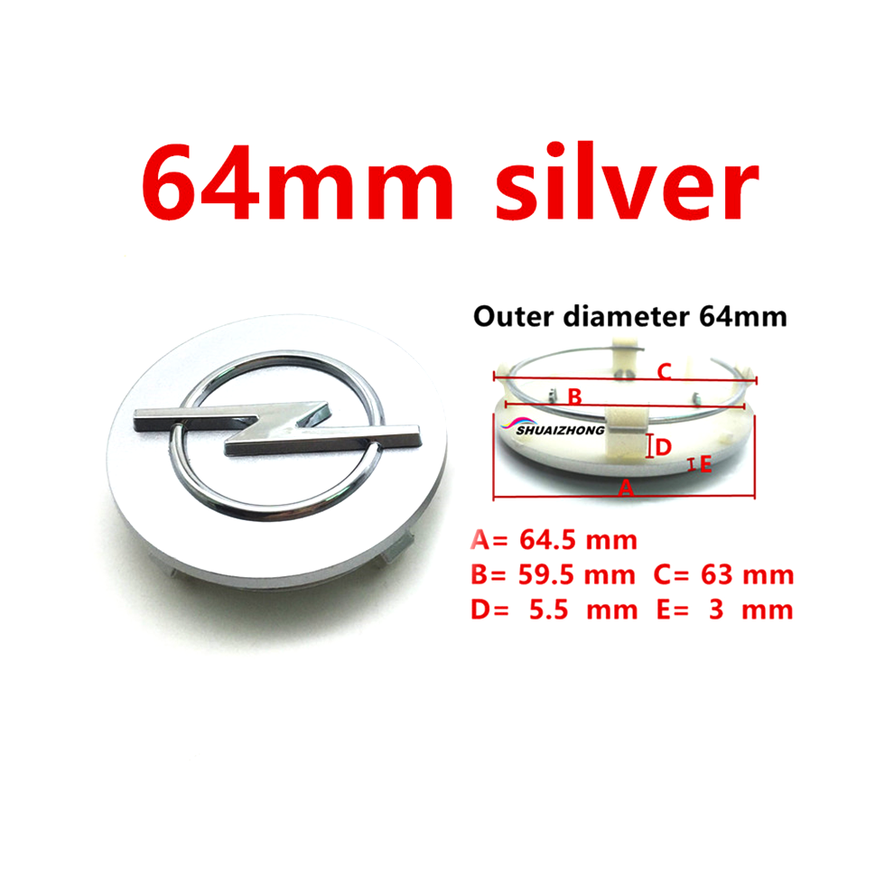(4 pièces 64 mm argent) 4 pièces OpelCar Cache-moyeux de roue Noir Argent Jantes Couvre Logo de voiture Marque