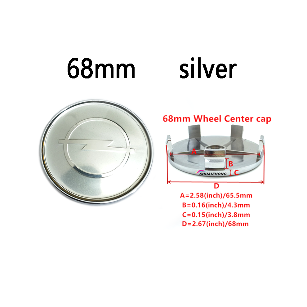 (4 pièces 68 mm argent) 4 pièces OpelCar Cache-moyeux de roue Noir Argent Jantes Couvre Logo de voiture Marque