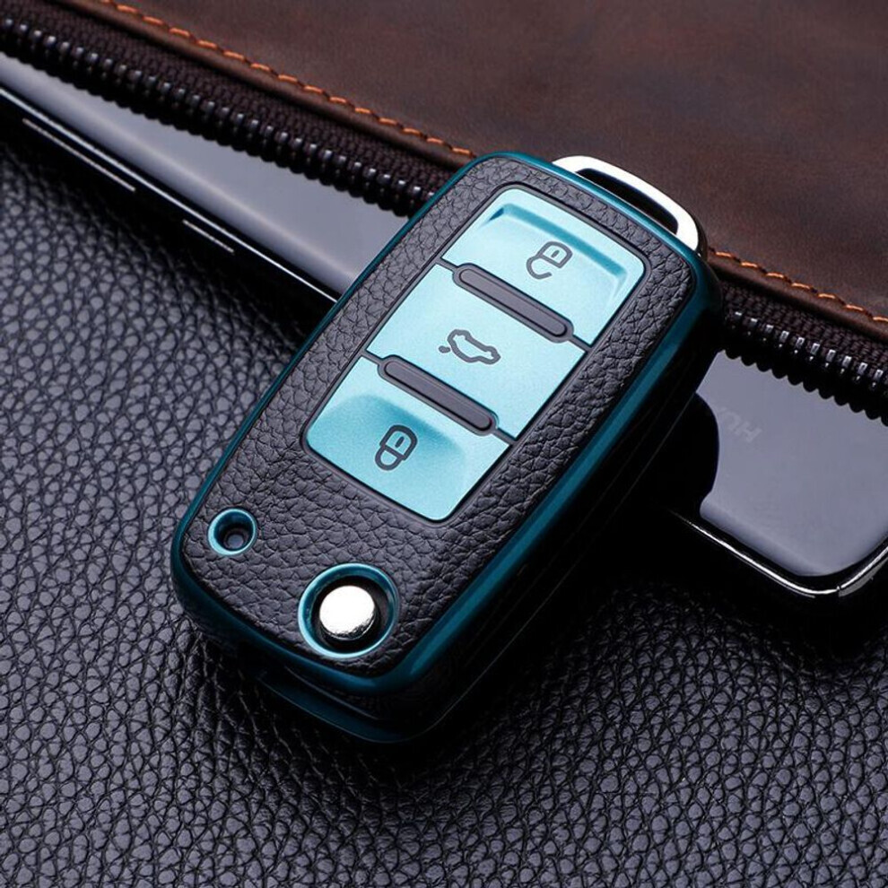 (Autre) Tpu Leather Car Key Cover Case For Volkswagen For Vw Bora Polo Tiguan Jetta Passat B5 B6 B7 Golf Beetle For Skoda Octavia