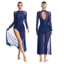 (marineblauw, L) Dames Lyrical Danskostuum Glinsterende Strass Ballet Moderne Ballroom Danskleding Flowy
