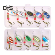 10 señuelos de pesca de 6 cm/3,3 g con anzuelo triple, de metal, giratorios, con lentejuelas, de fundición