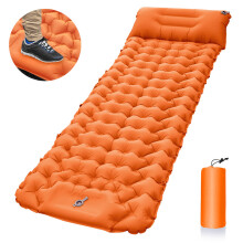 (Orange) Matelas gonflable de camping en plein air avec oreillers de voyage Tapis de voyage Lit pliant