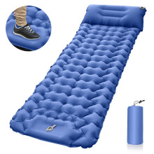 (bleu) Matelas gonflable de camping en plein air avec oreillers de voyage, tapis de voyage, lit pliant ultraléger