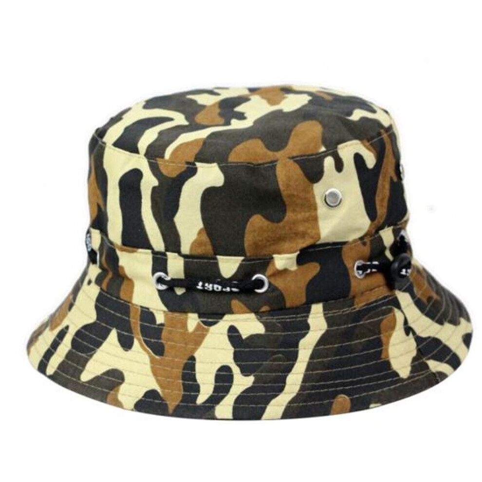 (light coffee) Accessoire de sport Mode Camouflage Sun Block Bucket Hat Outdoor Breathable Hiking Fishing Cap