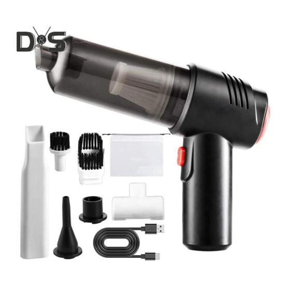 Mini aspirateur de voiture sans fil (noir) avec moteur à haute vitesse, forte aspiration, aspirateur à main sans fil et rechargeable