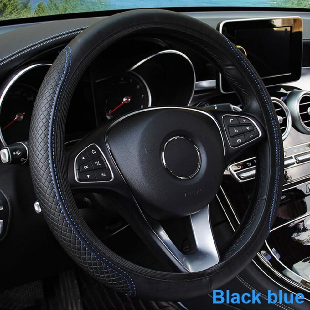 (noir,bleu) Housse de volant de voiture en cuir microfibre antidérapant Coussin universel pour volants de 37-39cm