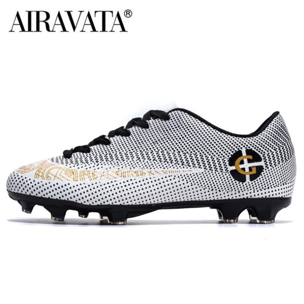 Bottes de football hommes et chaussures enfants (gris, blanc, 34) Taille 31-48, crampons antidÃrapants FG/TG pour entraÃnement et futsal