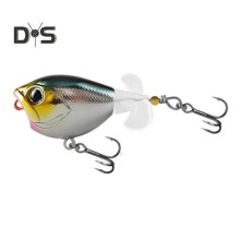 (zilver) 5,3 cm/6 g Topwater-vislokmiddel met dubbele propellers, drievoudige haak, realistische drijvende