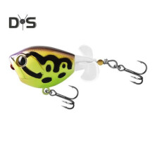 (geel) 5,3 cm/6 g Topwater-vislokmiddel met dubbele propellers, drievoudige haak, lange worp, realistisch