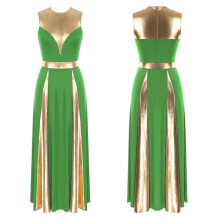 (groen, L) Dames Metallic Liturgische Lof Dansjurk Lyrische Danskostuum Mouwloos Aanbiddingsdanskleding