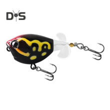 (zwart) 5,3 cm/6 g Topwater-vislokmiddel met dubbele propellers, drievoudige haak, lange worp, realistisch
