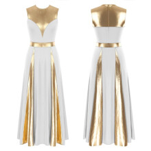 (wit, XL) Dames Metallic Liturgische Lof Dansjurk Lyrische Danskostuum Mouwloos Aanbiddingsdanskleding