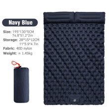 (Bleu marine) Matelas gonflable double avec pompe à oreiller de voyage intégrée, matelas de couchage d'extérieur
