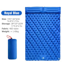(Bleu royal) Matelas gonflable double avec pompe à oreiller de voyage intégrée, matelas de couchage extérieur