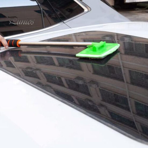 (Negro) Limpiaparabrisas de coche con mango extensible, almohadillas de microfibra reutilizables, cepillo 2
