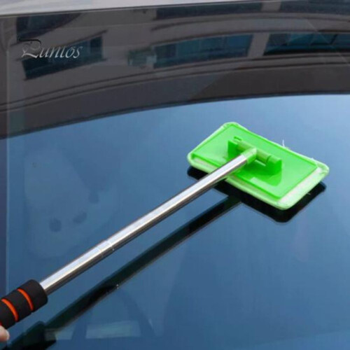 (Negro) Limpiaparabrisas de coche con mango extensible, almohadillas de microfibra reutilizables, cepillo 1