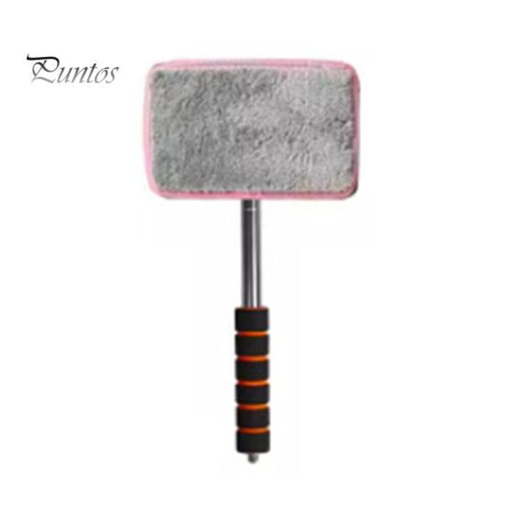 (rose vif) Nettoyeur de pare-brise de voiture avec manche extensible Brosse de nettoyage réutilisable en microfibre pour véhicules Pratique