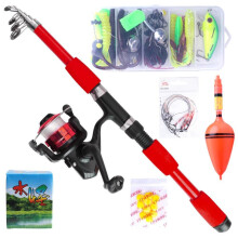 (rood, 2,1M/6,88FT) Zomerhengelmolencombo Complete telescopische hengelset Spinningmolen Lijn Aashaak