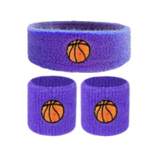 (paars) 1 set kindersport hoofdband polsband bal borduurwerk stretch ademend zweet absorberend jongens