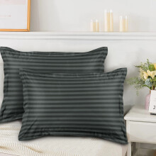 (Stripe Pillowcases Pair, Charcoal) Hotel Quality Stripe Duvet Cover Luxury 4-Piece Complete Bedding Set Quilt Cover With Fitted Sheet & Pillowcases