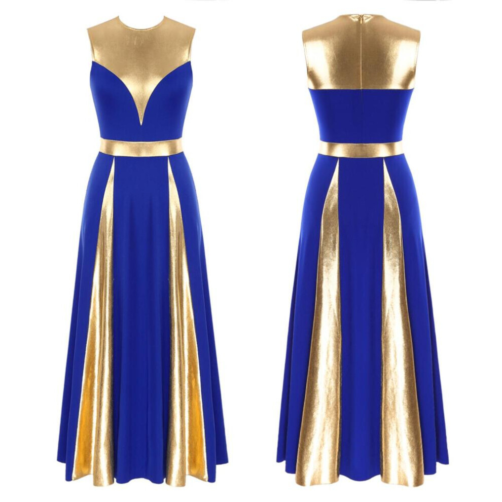 (bleu, XXL) Robe de danse liturgique et de louange pour femme Costume de danse lyrique sans manches Vêtements de danse de louange