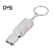 (weiß) Bling Whistle Metall-Strasspfeife mit Schlüsselanhänger, glänzende Pfeife mit lautem, klarem