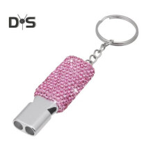 (Pink) Bling Whistle Metall-Strasspfeife mit Schlüsselanhänger, glänzende Pfeife mit lautem, klarem