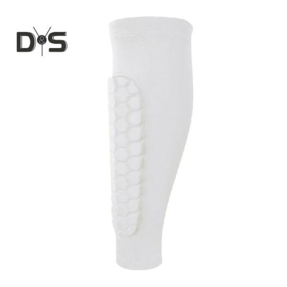 ProtÃge-tibias de football avec manches de compression et coussinets en nid d'abeille pour enfants et adultes (blanc, L)