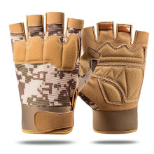 (MA-0108Camo Sand) Gants de tir militaires antidérapants sans doigts pour hommes, mitaines tactiques d'extérieur
