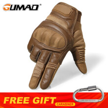Gants tactiques en cuir PU (marron) pour écran tactile, coque rigide, doigts longs, pour l'armée, le combat, l'airsoft