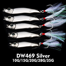 (35g, Silver) Lure Bait White Strip Sequin Long-range Cast Iron Plate Metal Sequin Blood Slot Feather Hook Fast Draw Spanish Mackerel