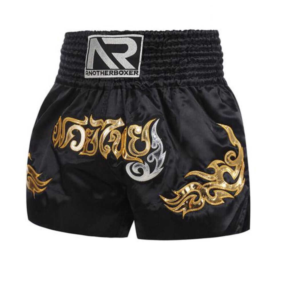 (noir, XL) Short de Kickboxing Anti-friction Facile à Nettoyer Polyester Cordon Design Lettres Imprimées Short de Boxe Pour Enfants