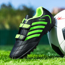 (zwart, 32) 28-38 Schokabsorberend Antislip Slijtvast Klittenband Korte spijkers Outdoor voetbalschoenen