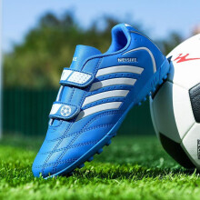 (hemelsblauw, 34) 28-38 Schokabsorberend Antislip Slijtvast Klittenband Korte spijkers Outdoor voetbalschoenen