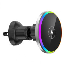 (grijs) Magnetische telefoonhouder 360 graden rotatie Telefoonhouder 15W Magnetische draadloze autolader