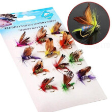 12 piezas/juego de señuelos de pesca con mosca seca, varios tipos de señuelos para trucha, salmón, moscas