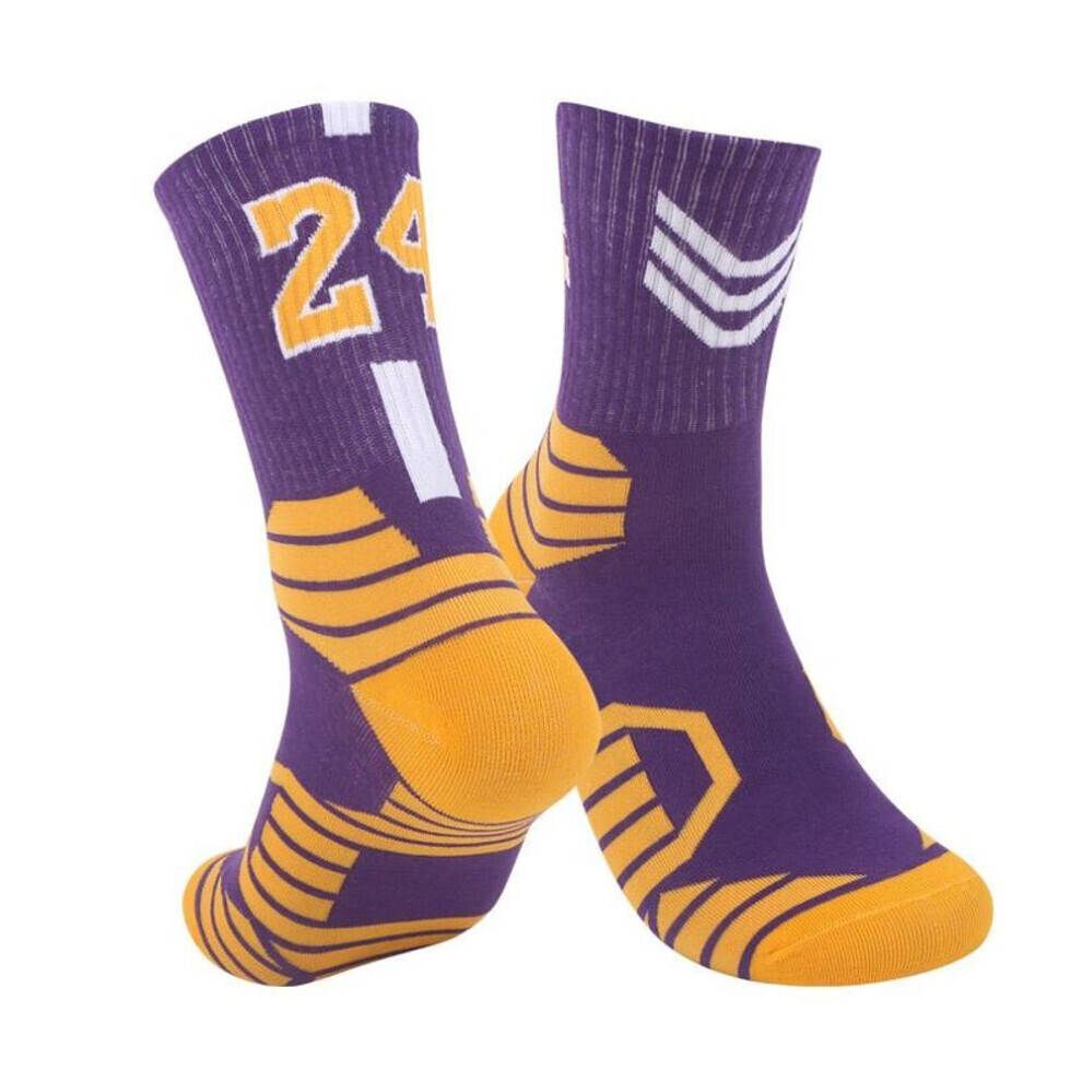 (violet,jaune) 1 paire de chaussettes de basket-ball Super Star Elite chaussettes de sport épais antidérapant durable Skateboard serviette