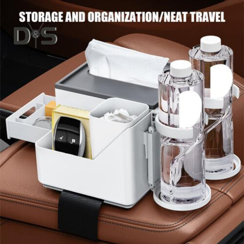 (white) Car Armrest Storage Box Armrest Storage Compartment Adjustable Console Organizer Multifunctional Tissue Holder Cup Holder 2
