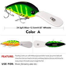 (A) Lokaas Drijvende Rots 12,5 cm-24,5 g Plastic Visvoer Little Fat Luya Bait 4 # Haak Visgerei