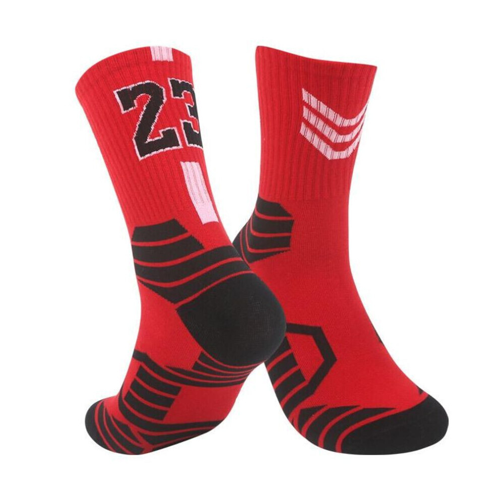 (rouge,noir) 1 paire de chaussettes de basket-ball Super Star Elite chaussettes de sport épais antidérapant durable Skateboard Towel Bottom
