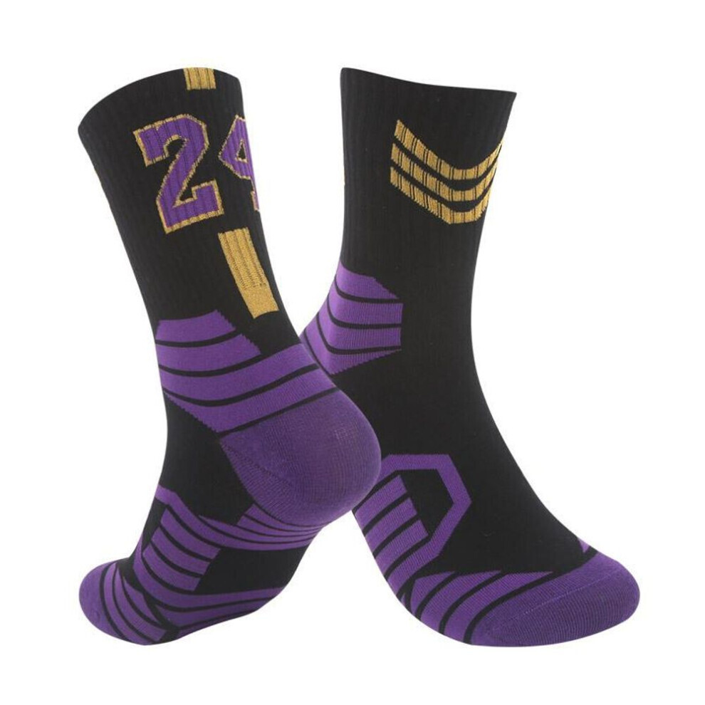 (violet, noir) 1 paire de chaussettes de basket-ball Super Star Elite chaussettes de sport épais antidérapant durable Skateboard serviette