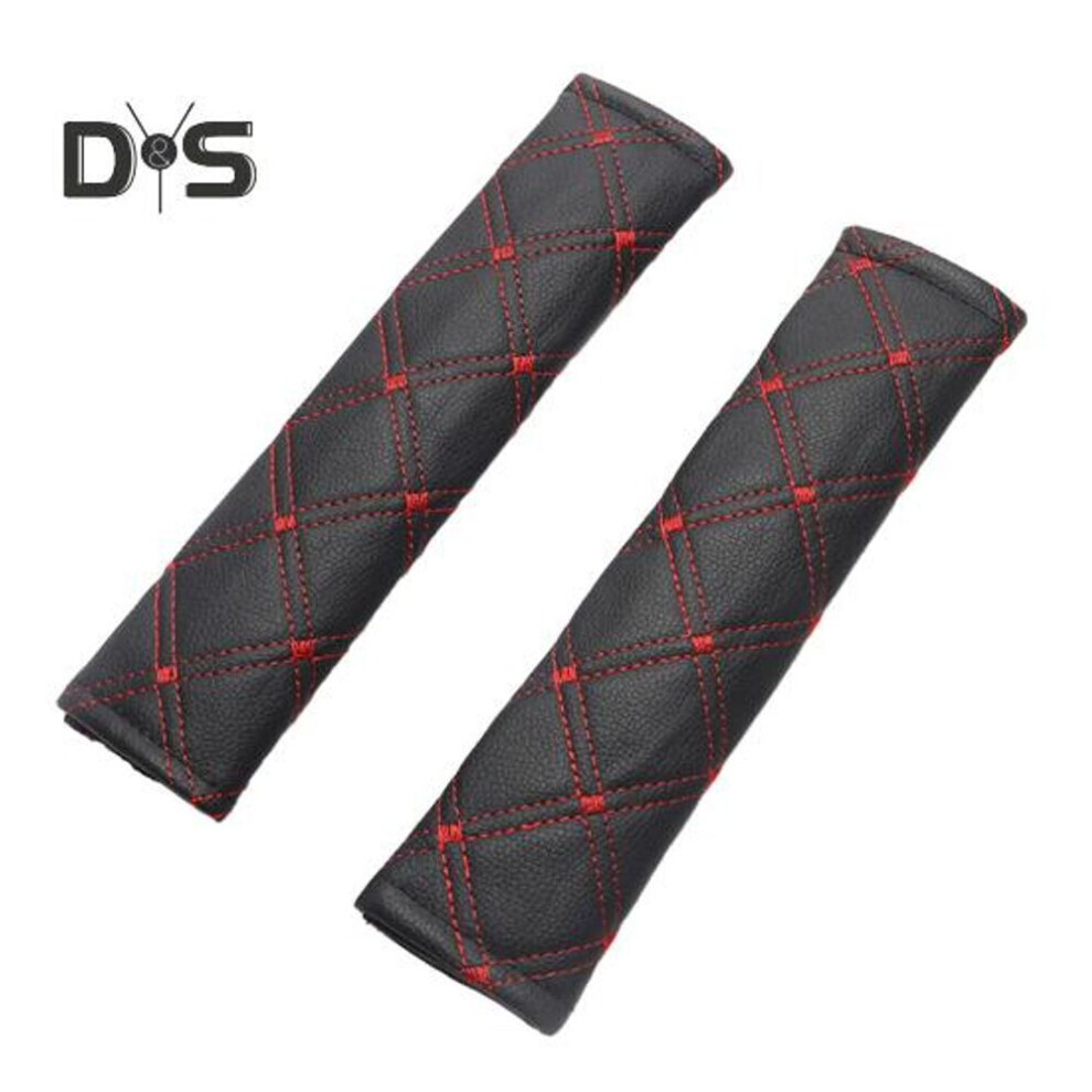 (noir, rouge, 2pcs) 2pcs Faux cuir ceinture de sécurité de voiture Shoulder Pad Fastener Tape Square Sewing Stitching Design Cushion Protector Cover