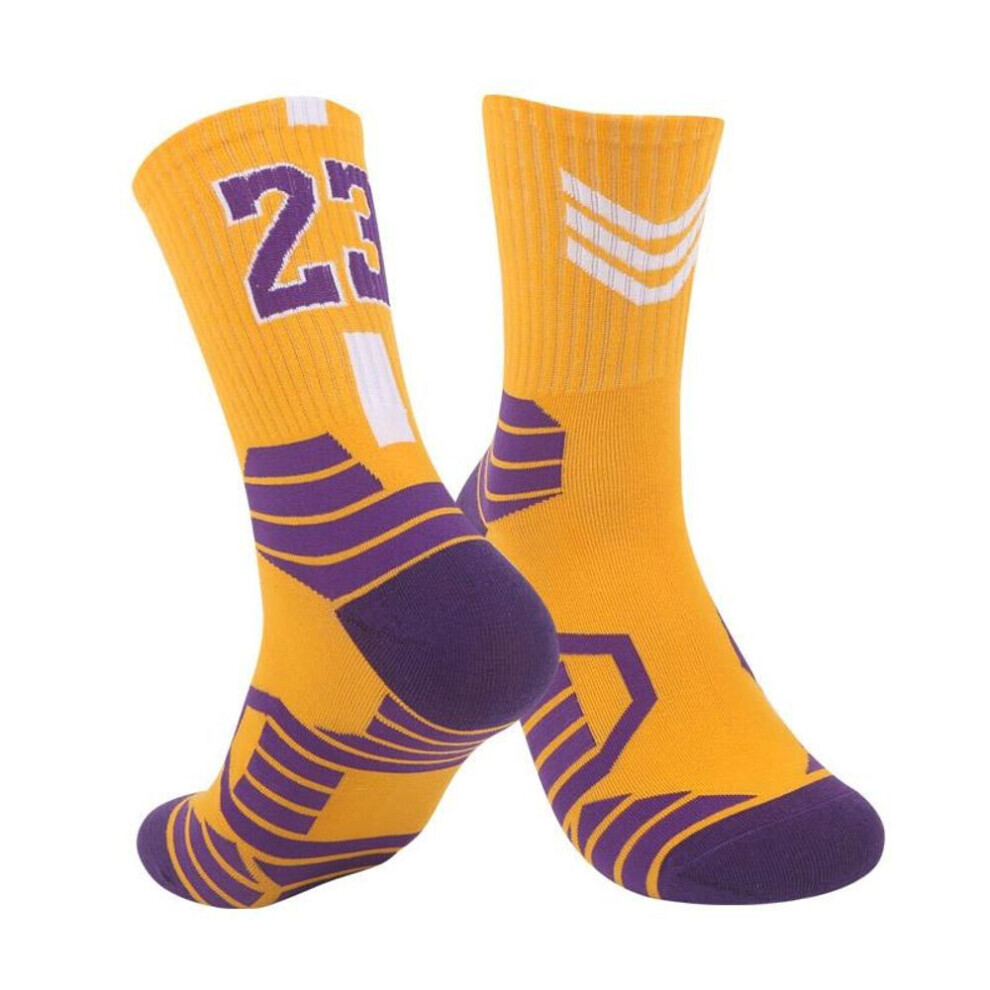 (jaune,violet) 1paire de chaussettes de basket-ball Super Star Elite chaussettes de sport épaisses antidérapantes serviette de skateboard durable