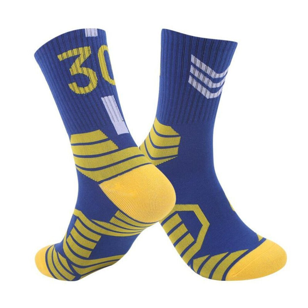 (blue) 1pair Professional Super Star Basketball Football Socks Elite Thick Sports Socks Anti-slip Durable Skateboard Towel Bottom Socks