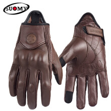 Gants de moto en cuir pour femmes (XXLBrown) - Gants d'été respirants pour moto GP - Style rétro - Doigts longs